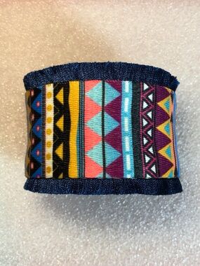 Southwest Boho Wide Cuff Bracelet Native Aztec Woven Multicolor Vegan Leather